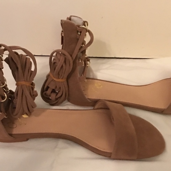 𝅺TAN and gold lace up wrap sandals Colin Stuart NEW - Picture 6 of 8